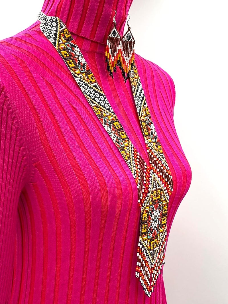 BeadsCorner Native Tribal Style Long Statement Beaded Necklace for Women Handmade - Image 2